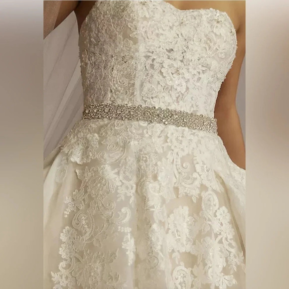 NWT Davids Bridal Wedding Dress Belt Slim Crystal Patterned Sash with Ribbon Tie - Picture 8 of 9